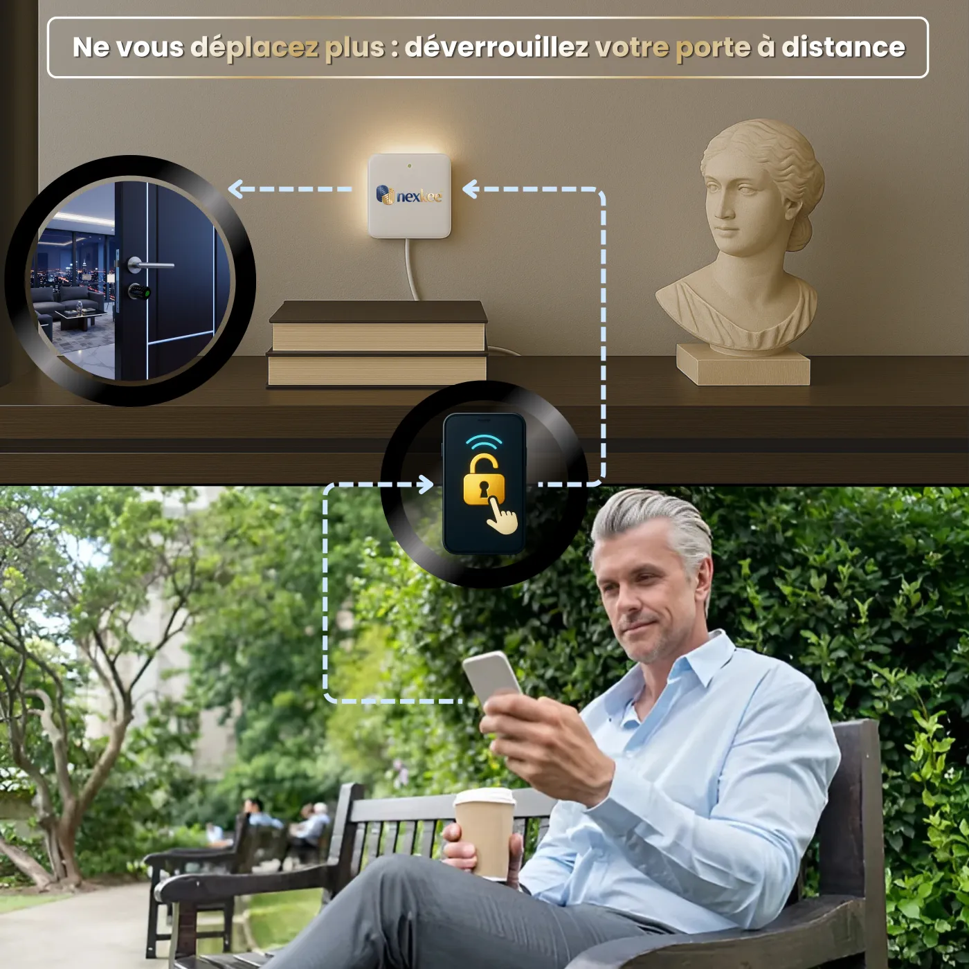 WifiKee+ Passerelle — déverrouillez votre porte à distance depuis n'importe où via l'application smartphone, sans avoir besoin de vous déplacer