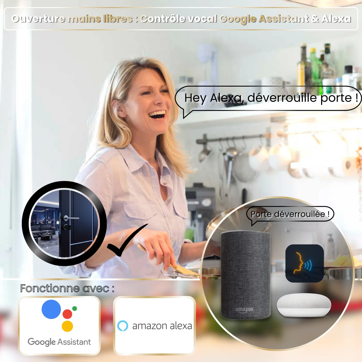 WifiKee+ Passerelle — ouverture mains libres par contrôle vocal, compatible Google Assistant et Amazon Alexa