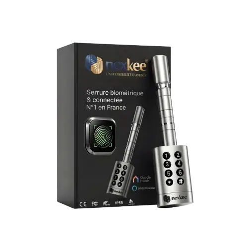 OneKee Silver — serrure connectée biométrique, finition argent